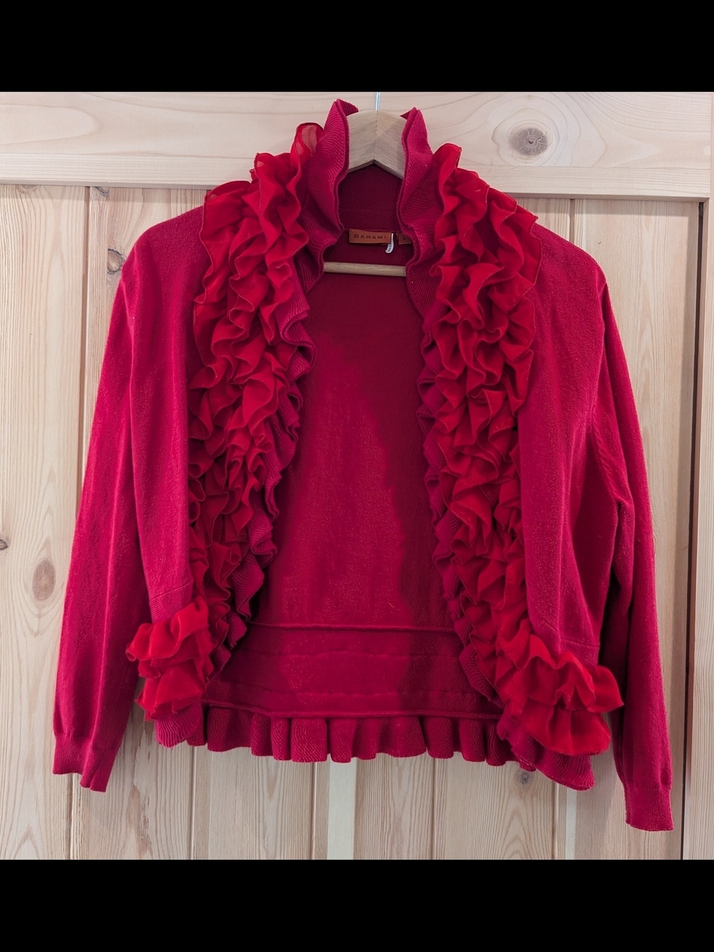 Barami Red Ruffle Cropped Cardigan Sweater - Picture 3 of 8